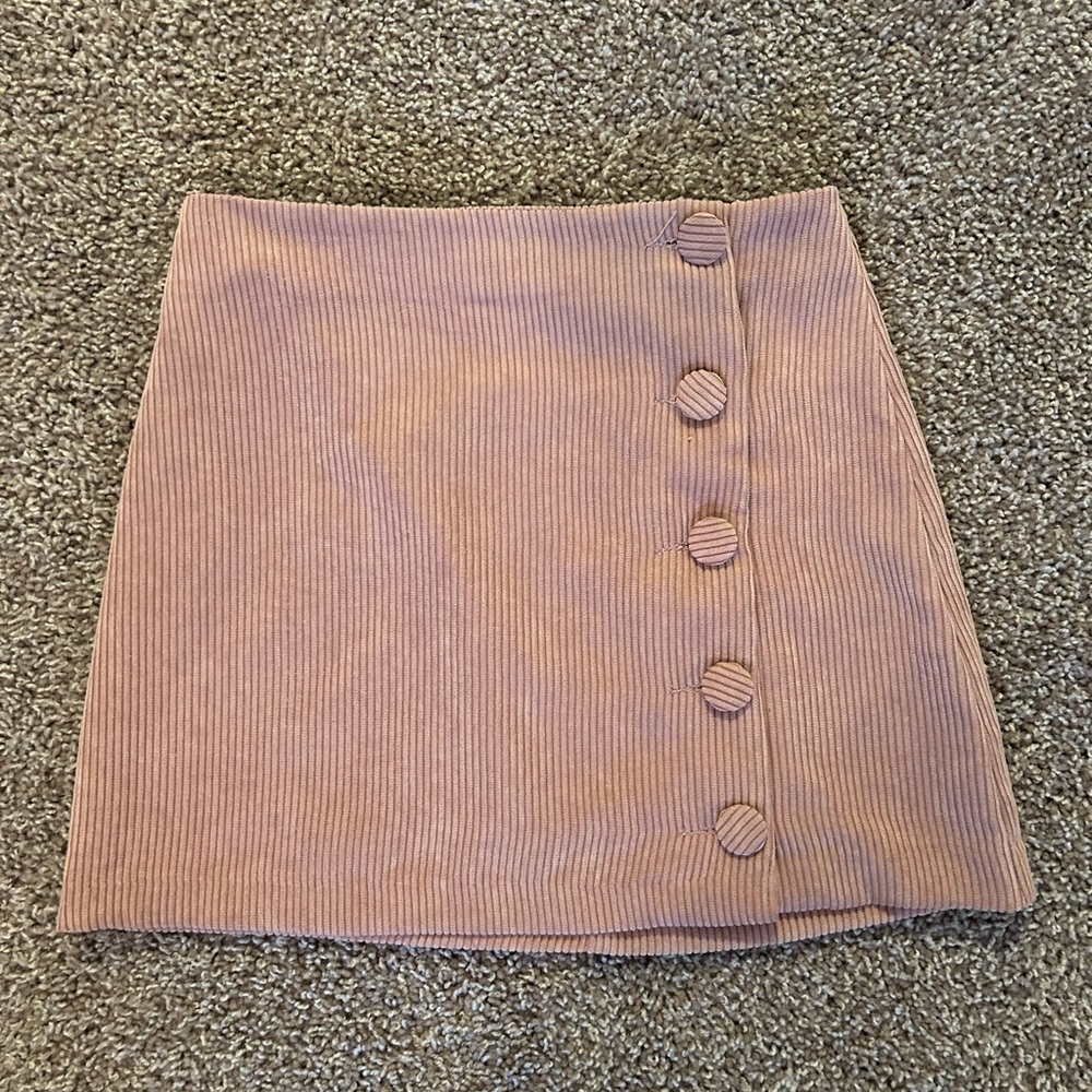 Pink corduroy button up mini skirt